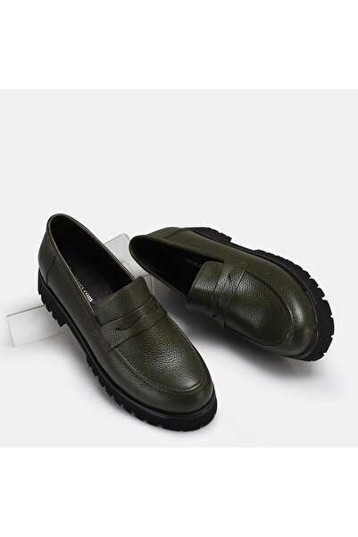37Numara BÜYÜK NUMARA KADIN HAKİKİ DERİ LOAFER YEŞİL 41-42-43-44