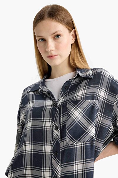 DeFacto Coool Oversize Geniş Kalıp Kareli Flanel Uzun Kollu Gömlek E4593AX25SP