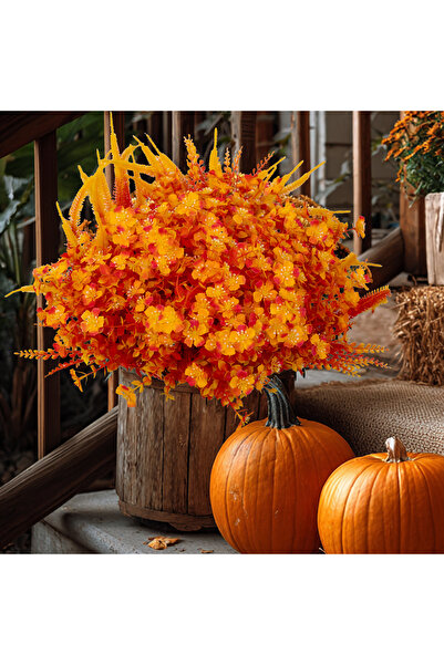 Arkotex Set 8 buchete de flori artificiale de toamnă, ARKOTEX, rezistente la UV, galben-portocaliu, înălțime 35 cm