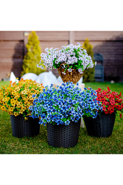 Arkotex Set 8 Buchete Flori Artificiale, ARKOTEX, Rezistente UV, Plastic, Albastru, 35cm Inaltime