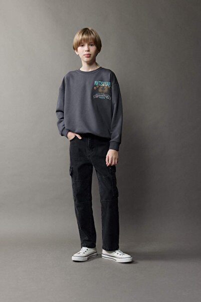 DeFacto Φούτερ Boy's Oversize Wide Fit Crew με λαιμόκοψη πίσω με στάμπα D8497A825SP