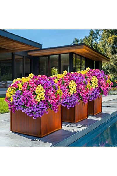 Arkotex Flori artificiale, plante artificiale pentru exterior - 8 pachete, rezistente la UV, nu se decolorează, arbuști artificiali din plastic, mai ecologici