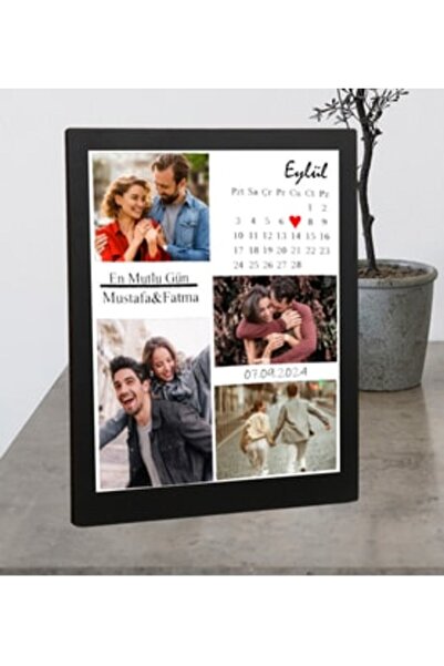 Genel Markalar Kişiye Özel Masaüstü Takvim Tarih İsim Tasarım 4 Fotoğraflı Ahşap Mdf Resimli Kolaj Çerçeve