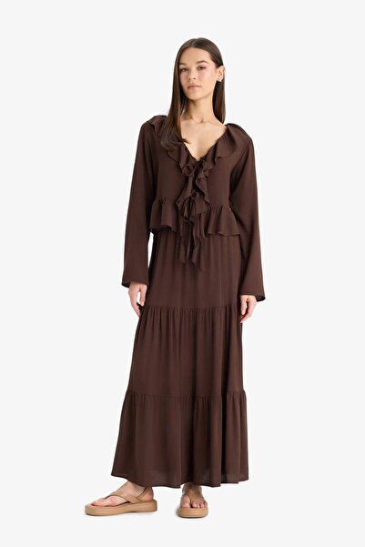 DeFacto Regular Fit Tie-Up Crinkle Viscose Long Sleeve Blouse E4131Ax25Sp