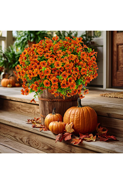 Arkotex Set 8 Buchete Flori Artificiale, ARKOTEX, Rezistente UV, Plastic, Orange, 35cm Inaltime