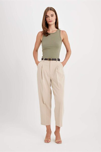 DeFacto High Waist Short Leg Ankle Length Pants with Carrot Fit Pockets