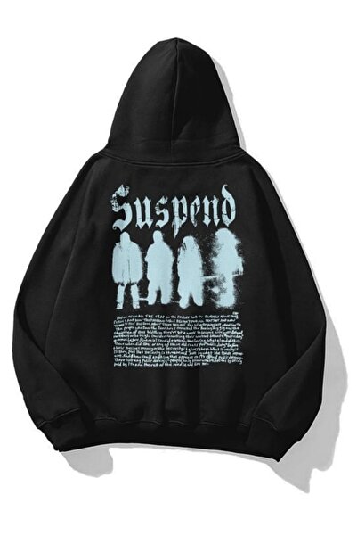Know Unisex Suspend Baskılı Kapüşonlu Sweatshirt Hoodie Siyah