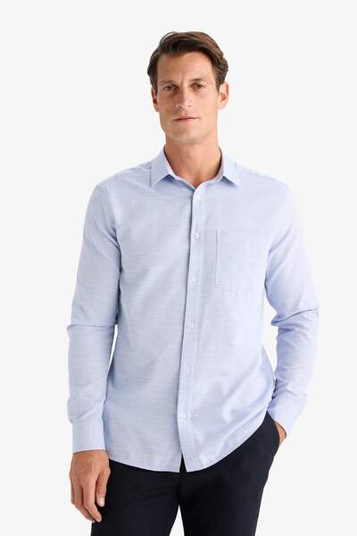 DeFacto Modern Fit Polo Yaka Basic Düz Uzun Kollu Gömlek E5045AX25SM
