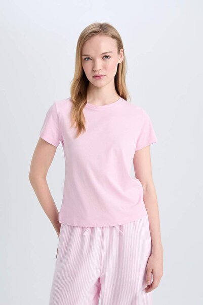 DeFacto Coool Regular Fit Crew Neck Basic μονόχρωμο κοντομάνικο ροζ μπλουζάκι C3852AX25SM