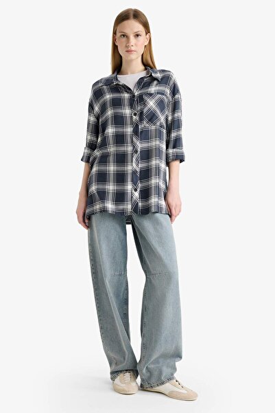 DeFacto Coool Oversize Geniş Kalıp Kareli Flanel Uzun Kollu Gömlek E4593AX25SP