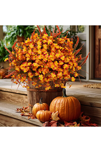 Arkotex Set 8 Flori Artificiale de Grădină Toamnă, ARKOTEX, Rezistente UV, Plastic, Portocalii, Înălțime 35cm