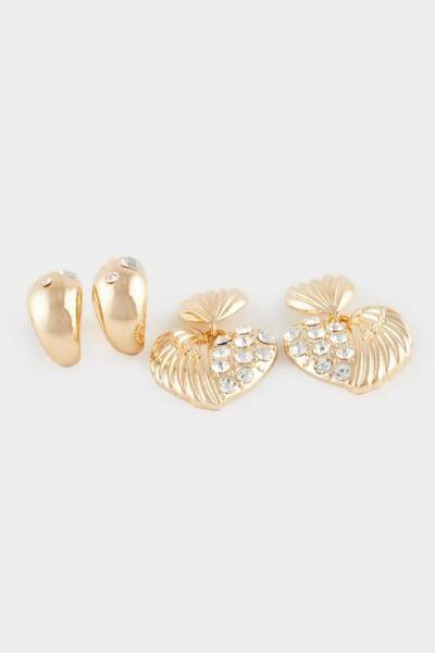 DeFacto Women's 2-Piece Stone Gold Earrings E1457Axns