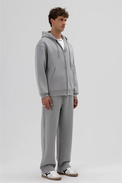İLKCET MODA Fermuarlı Gri Premium Unisex Oversize Hoodie Kapüşonlu Sweatshirt