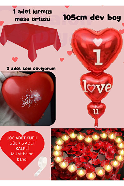 BALON DİYARI Heart Balloon Heart Candle Dry Rose Food Set Valentine's Day Anniversary Marriage Proposal Ornament