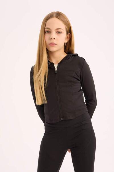 DeFacto Girl's Hooded Sweatshirt with Soft Feather Inside Zipper D9788A825Sp