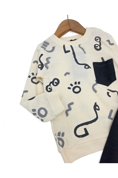 Egelite Baby Boy Geometric Printed, Waffle Fabric, Seasonal 6-9-12-18-24 Months Long Sleeve Boy Set