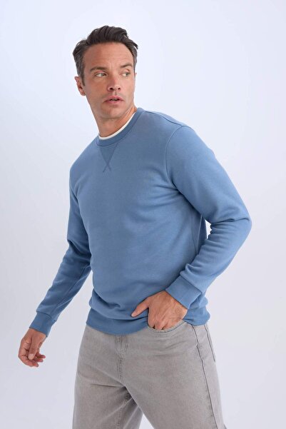 DeFacto Regular Fit Bisiklet Yaka Kalın Basic Düz Sweatshirt T3777AZ25SP
