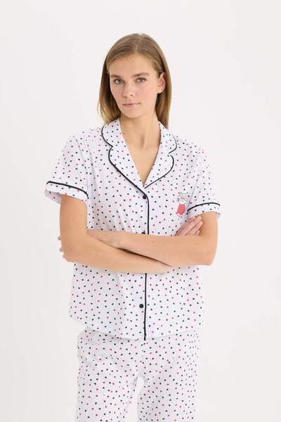 DeFacto Pijama Takımı Kısa Kollu Düğmeli Üst Esnek Belli Uzun Alt-Fall in Love D8455AX25SP