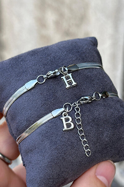 Takı Dükkanı 2Pcs Flat Snake Stainless Steel Bracelet Lover Friend Couple Bracelet Scb25C