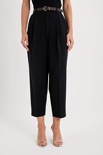 DeFacto High Waist Short Leg Ankle Length Pants with Carrot Fit Pockets