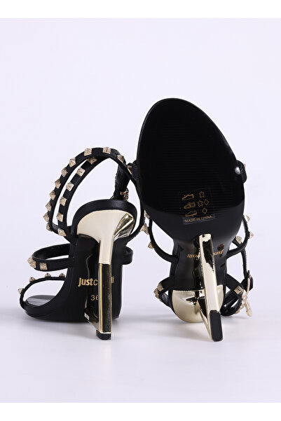 Just Cavalli Siyah-Altın Kadın deri Topuklu Sandalet FONDO LADYJ W5B SHOES