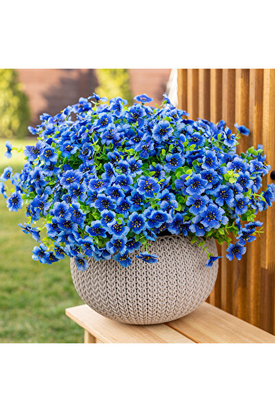 Arkotex Set 8 Buchete Flori Artificiale, ARKOTEX, Rezistente UV, Plastic, Albastru, 35cm Inaltime