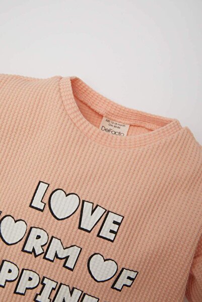 DeFacto Kız Bebek 2'li Takım Waffle Baskılı Sweatshirt Beli Lastikli Eşofman Altı E0202A525SP