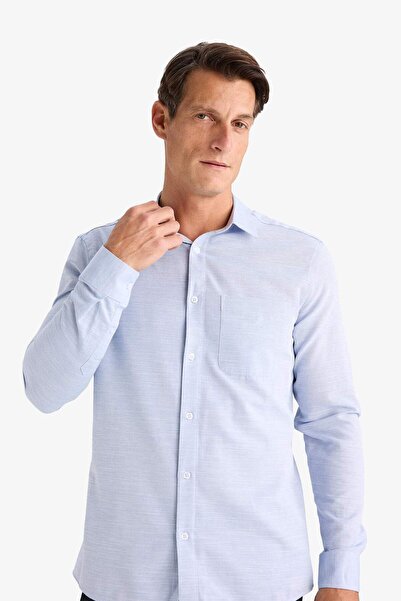 DeFacto Modern Fit Polo Yaka Basic Düz Uzun Kollu Gömlek E5045AX25SM