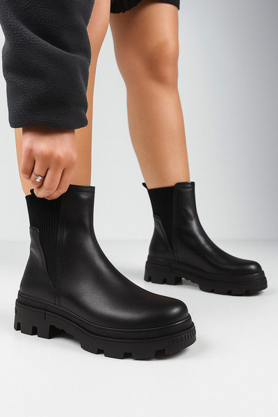İmerShoes Γυναικείες μπότες καθημερινής χρήσης από καουτσούκ με φερμουάρ, χοντρή αντιολισθητική σόλα, μαύρες δερμάτινες μπότες 7444