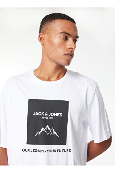 Jack & Jones Bisiklet Yaka Beyaz Erkek T-Shirt 12258128_JJMAPPED TEE SS CREW ...