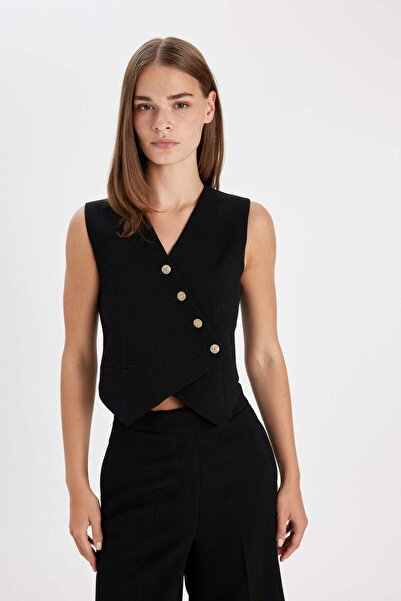 DeFacto Asimetrik V Yaka Çizgili Blazer Yelek C8848AX24AU