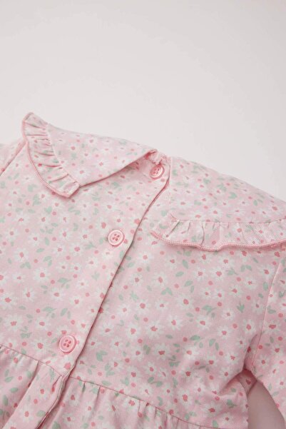 DeFacto Kız Bebek Büyük Yaka Çiçekli Uzun Kollu Twill Elbise D9329A525SP