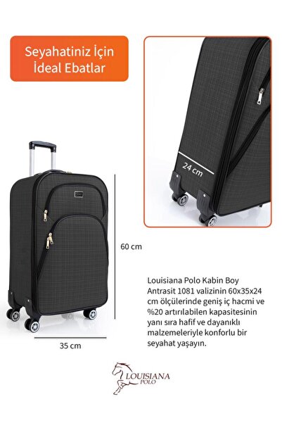 louisiana polo Kabin (KÜÇÜK) Boy 4 Teker Kumaş Valiz Antrasit 1081