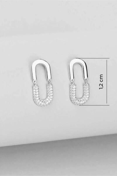 So CHIC... Taş Detaylı Minimal 18 Ayar Beyaz Altın Kaplama Gümüş Küpe