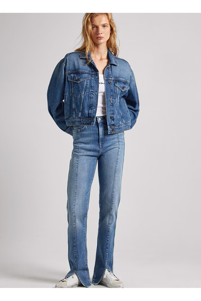 Pepe Jeans Yüksek Bel Düz Paça Normal Koyu Mavi Kadın Denim Pantolon PL2046862