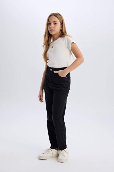 DeFacto Kız Çocuk Mom Fit Standart Paça Jean Pantolon D5438A824WN