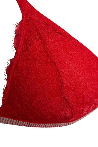 DeFacto Fall in Love Neujahrs-Themen-BH mit Spitze und herausnehmbaren Polstern in Rot D6411AX24WN