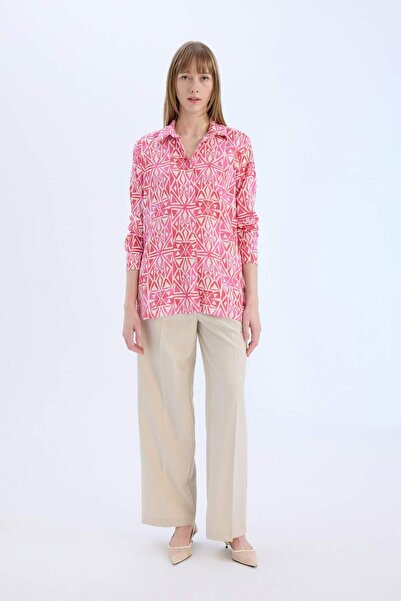 DeFacto Oversize Geniş Kalıp Desenli Uzun Kollu Gömlek Tunik E4347AX25SP