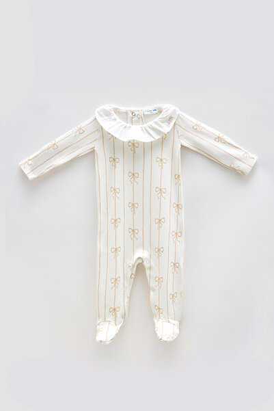 Atelier Babbi 100% Cotton Baby Romper - Ribbon / Beige
