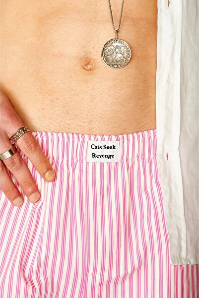 Cats Seek Revenge Cats Pembe Çizgili Boxer Şort