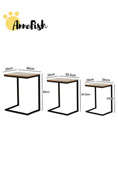 VariFurnx 3Pcs C-Shaped Coffee Service Table Set Side Nesting Table Table Small Coffee Table Couch Table