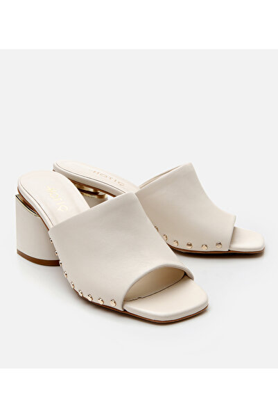 Hotiç Women's Leather Ecru Heeled Slippers