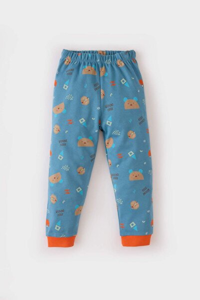 DeFacto Erkek Bebek Pijama Takımı Bisiklet Yaka Ayı Baskılı Uzun Kollu Üst Beli Lastikli Uzun Alt D7152A524W