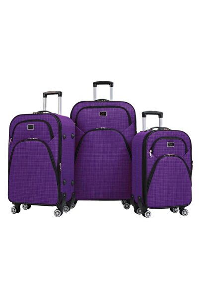 louisiana polo 3'lü Valiz Seti 4 Teker Kumaş Valiz Mor 1081