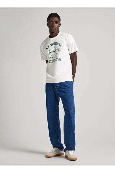 Pepe Jeans Bisiklet Yaka Baskılı Ekru Erkek T-Shirt PM509389 803 CEDRIC