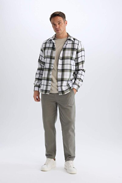 DeFacto Kariertes Baumwoll-Langarmshirt mit normaler Passform und Polokragen D7555AX24AU
