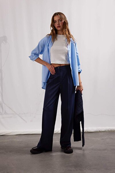 DeFacto Standart Boy Kumaş Palazzo Pantolon Wide Leg Geniş Bol Paça Basic Düz Yüksek Bel C6402AX25SP
