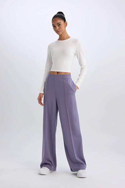 DeFacto DeFactoFit Wide Leg Geniş Paça Çift Cepli Skuba Dalgıç Kumaş Sporcu Eşofman Altı D8316AX25SP