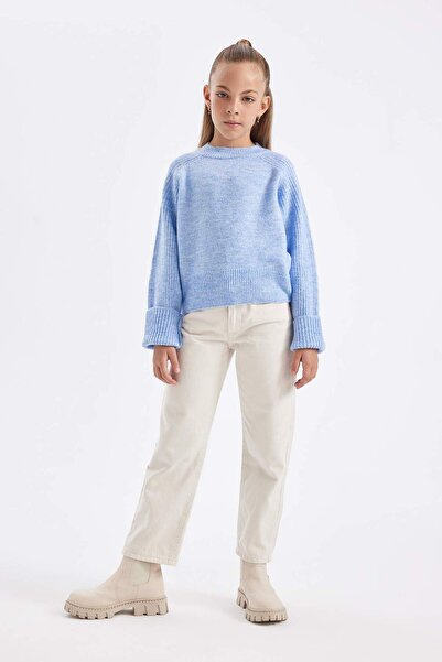 DeFacto Girl's Crew Neck Basic Plain Knitwear Sweater C9554A824Au