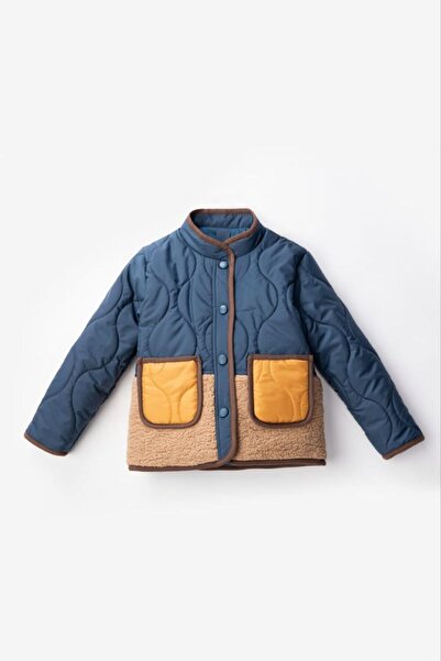 Verscon Boy's Windproof and Rainproof Two-Color Buttoned Coat with Pockets